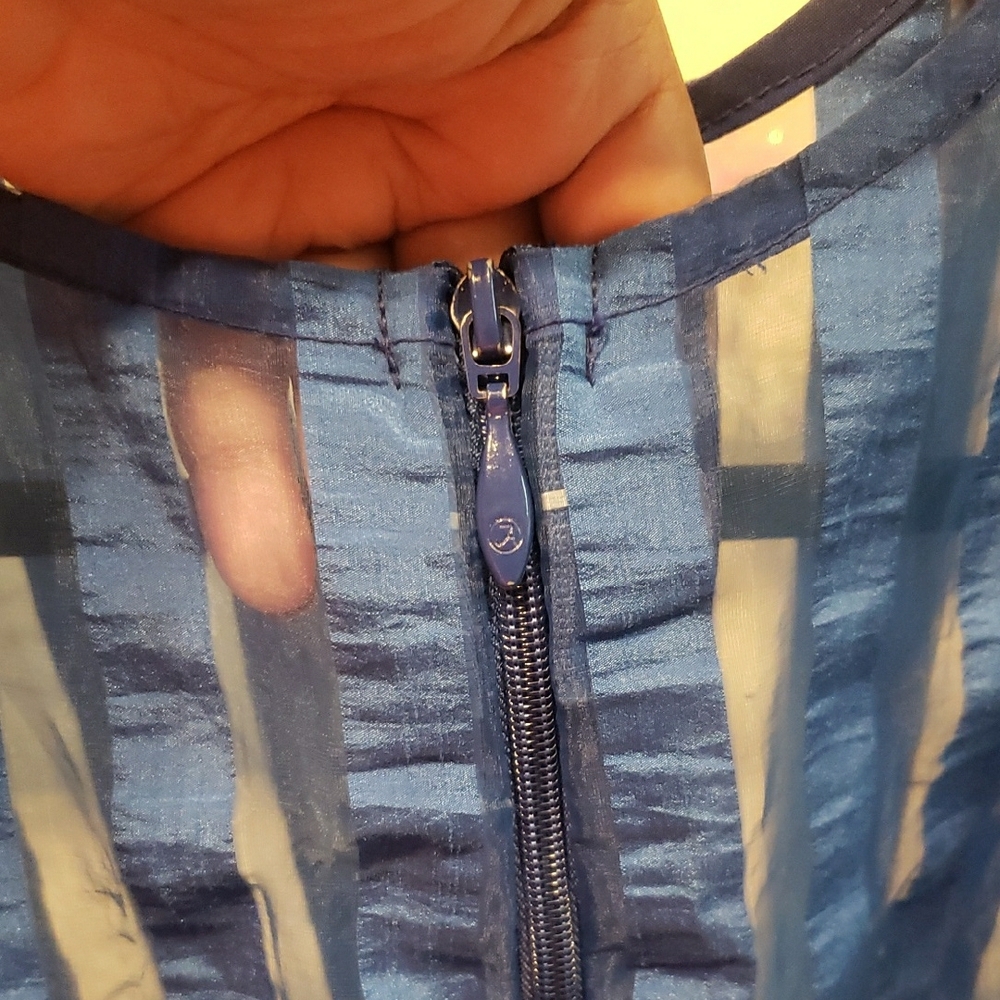 Vintage Blue Sheer Striped Blouse - Picture 8 of 9